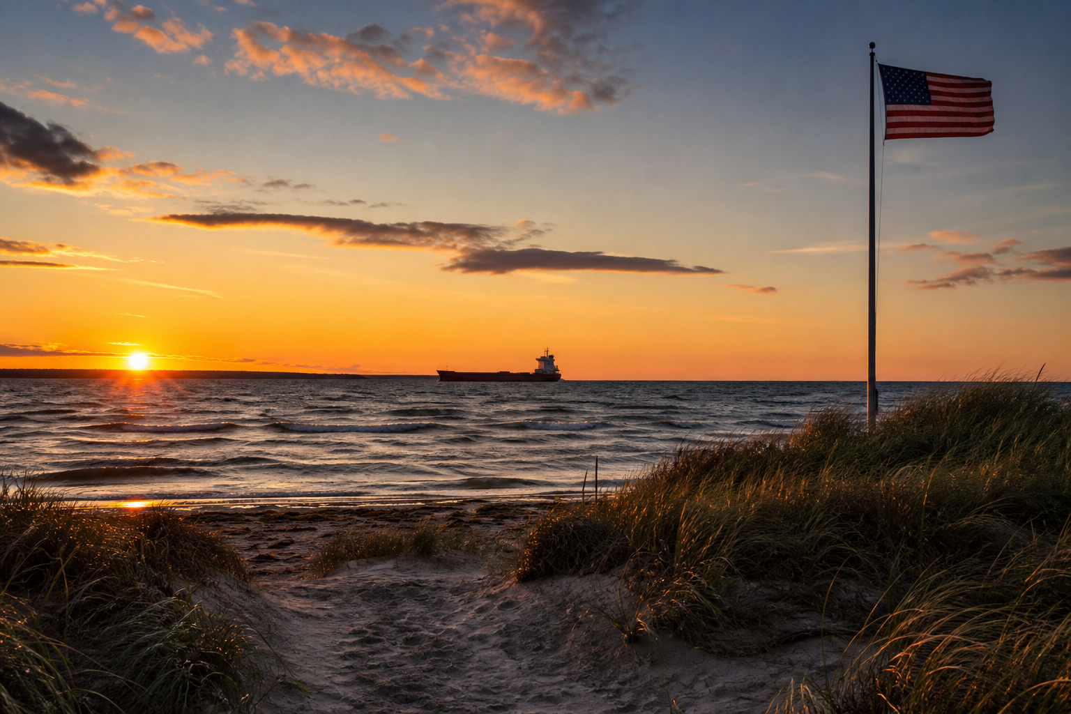 Flag on the shore of Lake America